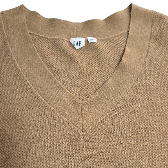 GAP Womens Sz XL Camel Tan Classic Preppy Y2K Knit V-Neck Tunic Pullover Sweater - Picture 3 of 9